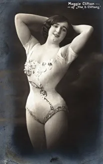 <b class=qtipBold><figcaption>Maggie Clifton music hall gymnast</figcaption></b><br>Maggie Clifton music hall gymnast and equilibrist. Originally a member of The 5 Cliftons from Belgium. Demonstrated head and hand balancing techniques. Date: circa 1913<br><em>© MonoMania Images / Mary Evans Picture Library</em> Maggie Clifton music hall gymnast