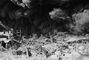 Major blaze at waste tyre dump, Mitcham, Surrey Major blaze at waste tyre dump, Mitcham, Surrey