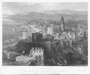 MALAGA Print: 16th Century Cathedral Dominates the Port