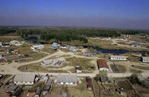 Russia Gallery: Maloyuganskii village - aerial of village and taiga forest