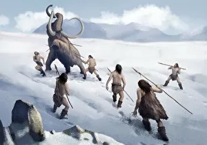 Mammoth hunt, Stone Age in Kazakhstan area