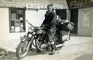Leather Collection: Man on his 1956 / 7 Royal Enfield motorcycle