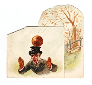 Man hit by football on a greetings card Man hit by football on a greetings card