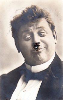 Wasps Gallery: Man with an insect on his nose on a novelty postcard