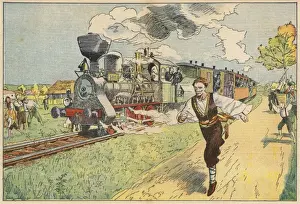 Prints of Montengro peasant Yoyin Milovich claims he can run faster than a Yugoslav train - and proves it by beating it in a race between Bar and Sutorman Montenegro Prints: Man Races Train Print: Montenegrin Peasant Yoyin Milovich