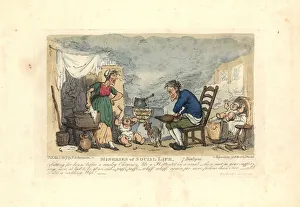 Man using bellows in front of a fire in a smoky room Man using bellows in front of a fire in a smoky room