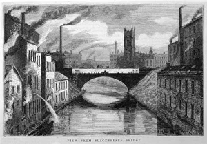 <b class=qtipBold><figcaption>Manchester/River Irwell</figcaption></b><br>Industrial Manchester, showing the Irwell River from Blackfriars Bridge.<br><em>© Mary Evans Picture Library</em> Manchester/River Irwell