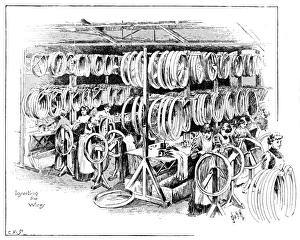 Manufacture of Dunlop tyres, 1896: inserting the wires Manufacture of Dunlop tyres, 1896: inserting the wires
