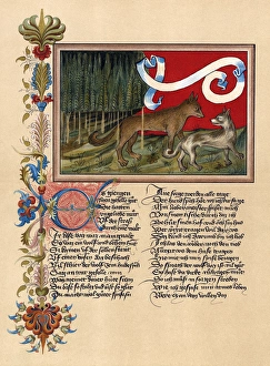Manuscript with story about a dog and a wolf Manuscript with story about a dog and a wolf
