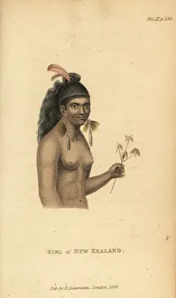 Maori girl with feather in her hair and long earrings Maori girl with feather in her hair and long earrings