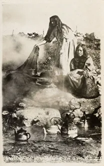 Maori Women Boiling water in a hot pool - Rotorua Maori Women Boiling water in a hot pool - Rotorua