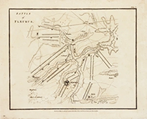 <b class=qtipBold><figcaption>Map, Battle of Fleurus</figcaption></b><br>Map of the Battle of Fleurus - it was won by the French Army, with the first military use of a reconnaissance balloon. The hydrogen balloon L'Entreprenant was used to pass messages to the ground while the French Republican Army fought the Coalition forces. 26 June 1794<br><em>© The Royal Aeronautical Society (National Aerospace Library)/Mary Evans</em> Map, Battle of Fleurus