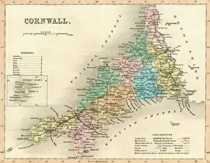 Prints of Map of Cornwall Date: circa 1857 Cornwall Prints: Cornwall Map Print circa 1857
