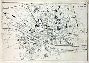 <b class=qtipBold><figcaption>Map of Florence</figcaption></b><br>Map of the city of Florence, Italy and the River Arno Date: 19th century<br><em>© Mary Evans / National Archives</em> Map of Florence