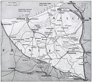Map of France and Belgium, evacuation from Dunkirk, WW2 Map of France and Belgium, evacuation from Dunkirk, WW2