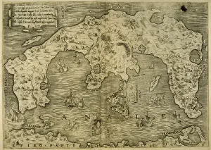 Prints of Map of Greek island of Corfu. Ionian Sea. Italian map. 1537 Greece Prints: Italian Map of Corfu, Ionian Sea, 1537 Print