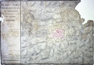 <b class=qtipBold><figcaption>Map of Olivenza</figcaption></b><br>Olivenza, town and environs, Spain 1802 Date: 1802<br><em>© Mary Evans / National Archives</em> Map of Olivenza