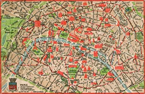 Tourism Collection: Map of Paris in 1908 with geographic and demographical data