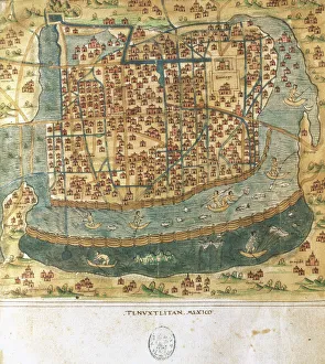 Map of Tenochtitlan. Mexico, 1560. By Alonso de Santa Cruz