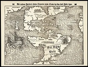 <b class=qtipBold><figcaption>Maps/Americas 1540</figcaption></b><br>Map showing the discoveries by explorers during the first half-century after Columbus : note the confusion of India, Japan (Zipangri) and China (Cathay), & the Hesperides<br><em>© Mary Evans Picture Library</em> Maps/Americas 1540