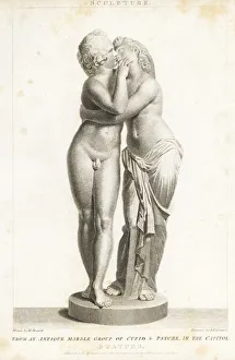 Marble statue of Cupid and Psyche kissing Marble statue of Cupid and Psyche kissing