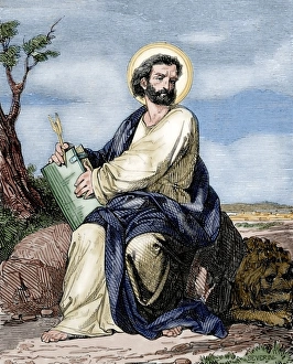 Mark the Evangelist. Engraving. Colored Mark the Evangelist. Engraving. Colored