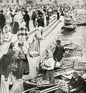 Market boats at the quay, Viborg, Finland Market boats at the quay, Viborg, Finland