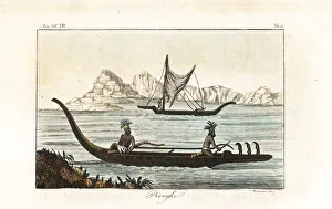 Marquesas Islanders in war pirogues or outrigger canoes Marquesas Islanders in war pirogues or outrigger canoes