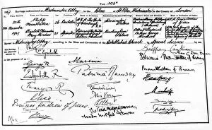 Queen Elizabeth II Collection: Marriage certificate, Princess Elizabeth and Prince Philip