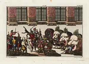 Twenty masked musicians and dancers emerge Twenty masked musicians and dancers emerge