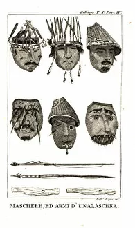 Darts Gallery: Masks and weapons used by the Unalaskans