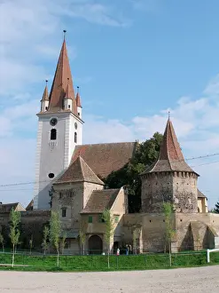 Prints of View of a medieval fortified church in Cristian (Grossau), Sibiu, Romania. The church was built in the 13th century Romania Prints: Medieval Fortified Church Print, Cristian, Sibiu, Romania