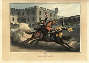 Medieval knight defeating another knight at a joust Medieval knight defeating another knight at a joust