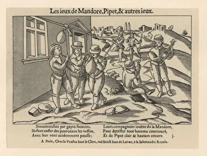 Medieval men inflating pig bladders, playing Medieval men inflating pig bladders, playing
