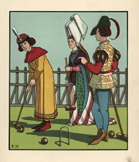 Hoops Gallery: Medieval men and woman playing croquet with mallet and hoops