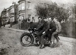 1923 Rudge Motorcycle Print: Four Men on an Unmade Road