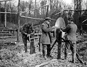 Men with circular saw, Western Front, WW1 Men with circular saw, Western Front, WW1