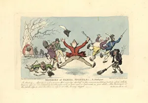 Men falling on ice skates, another falling through Men falling on ice skates, another falling through