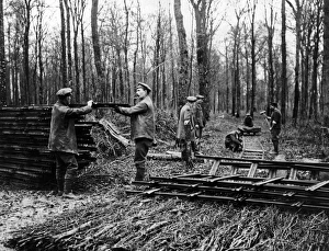 Men laying new light railway, Western Front, WW1 Men laying new light railway, Western Front, WW1