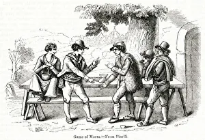 Men playing the ancient game of Morra, Italy Men playing the ancient game of Morra, Italy