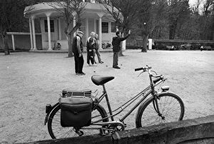 Men playing boules in the small town of Beaumont sur Oise Men playing boules in the small town of Beaumont sur Oise