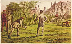 Men playing bowls on a lawn