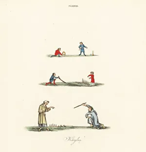 Men playing kayles or skittles, 14th century Men playing kayles or skittles, 14th century