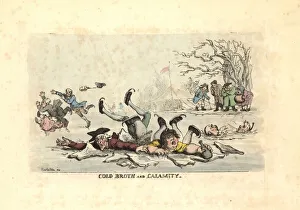 Men and women skating on thin ice and falling into Men and women skating on thin ice and falling into