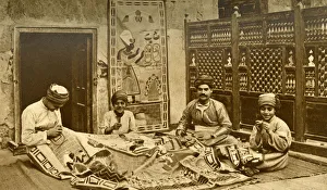 Men at work in Tentmakers Bazaar, Cairo, Egypt Men at work in Tentmakers Bazaar, Cairo, Egypt