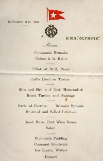 Menu card, RMS Olympic, White Star Line, WW1 Menu card, RMS Olympic, White Star Line, WW1