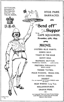 Menu card for send off supper for Cape Squadron, Boer War Menu card for send off supper for Cape Squadron, Boer War