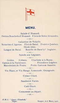Menu for Supper on HMS Queen Elizabeth - March 8, 1920 Menu for Supper on HMS Queen Elizabeth - March 8, 1920