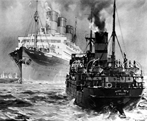 Sailing Ships Gallery: Merchant Steamer and a Passenger Liner in the Brambles Chann