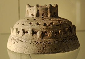 Mesopotamia. Ceramic lid of an incense burner with inscripti Mesopotamia. Ceramic lid of an incense burner with inscripti